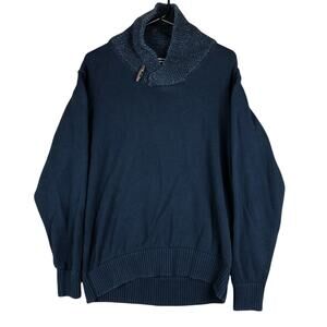 Weatherproof Mens Sweater Blue Cowl Neck Long Sleeve 100% Cotton Large